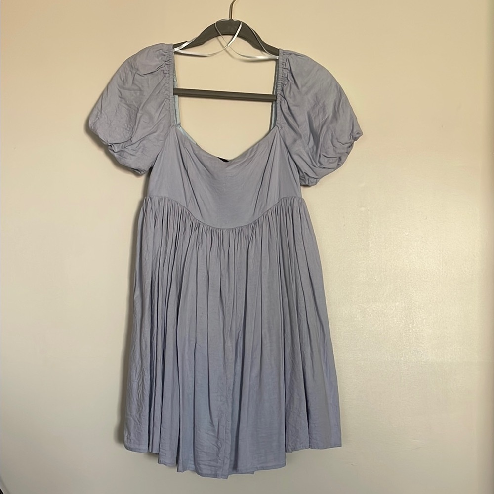 Vici Blue Mini Dress Puff Sleeves